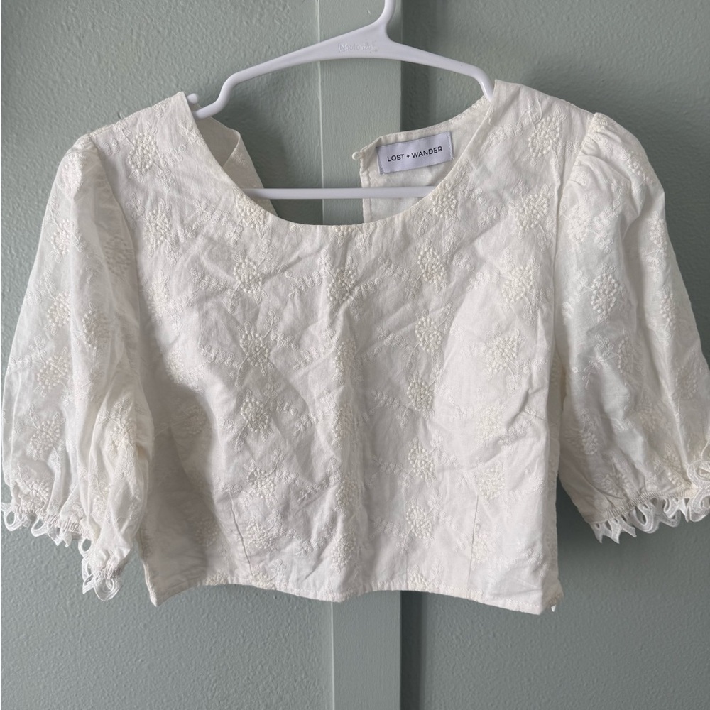 Lost + Wander Ivory Textured Crop Top